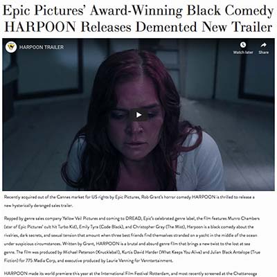 Epic Pictures’ Award Winning Black Comedy HARPOON Releases Demented New Trailer